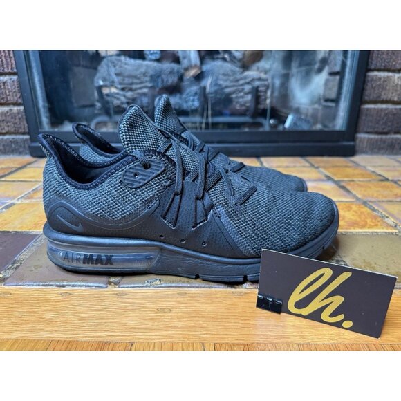 Mens 8.5 Nike Air Max Sequent 3 Triple Black Athletic Running Sneaker 921694-010 - Picture 1 of 9